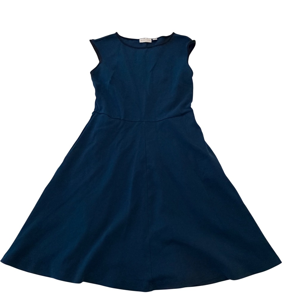 New York & Company Teal Blue Cotton Fit and Flare Sleeveless Pocket Dress XS